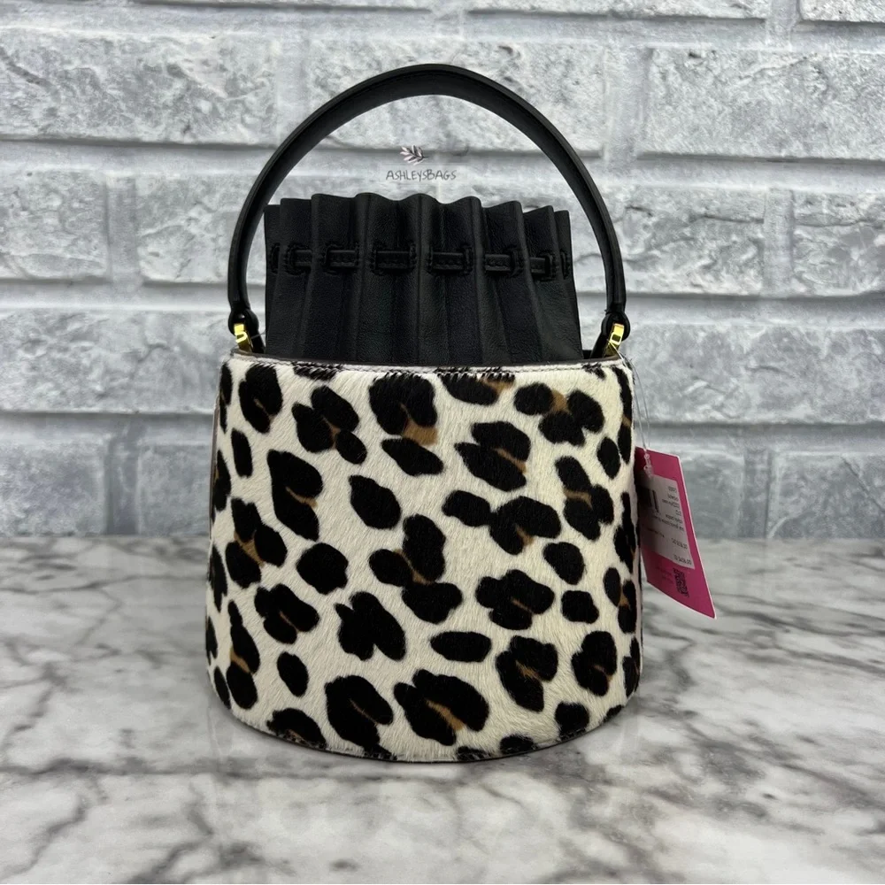 Kate Spade Buttercup Leopard Haircalf Small Bucket Bag Crossbody